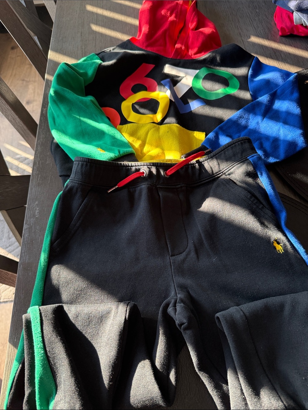 Ralph Lauren Kids Black Jogger Pants with Green & Blue Trim
